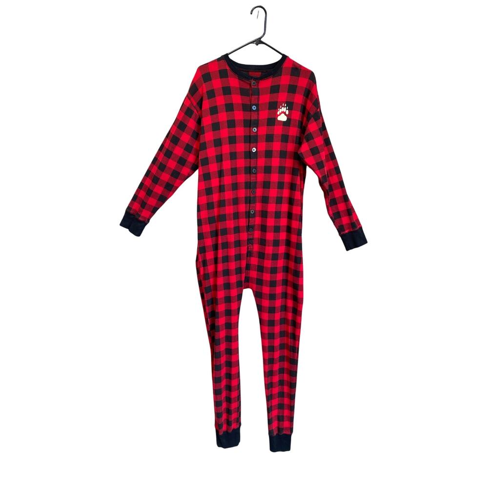 Lazy One Red Black Plaid Adult Onesie Pajama Size XL